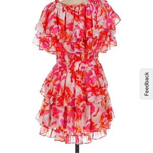 Misa Los Angeles Pink and Orange Floral Ruffle Dress
